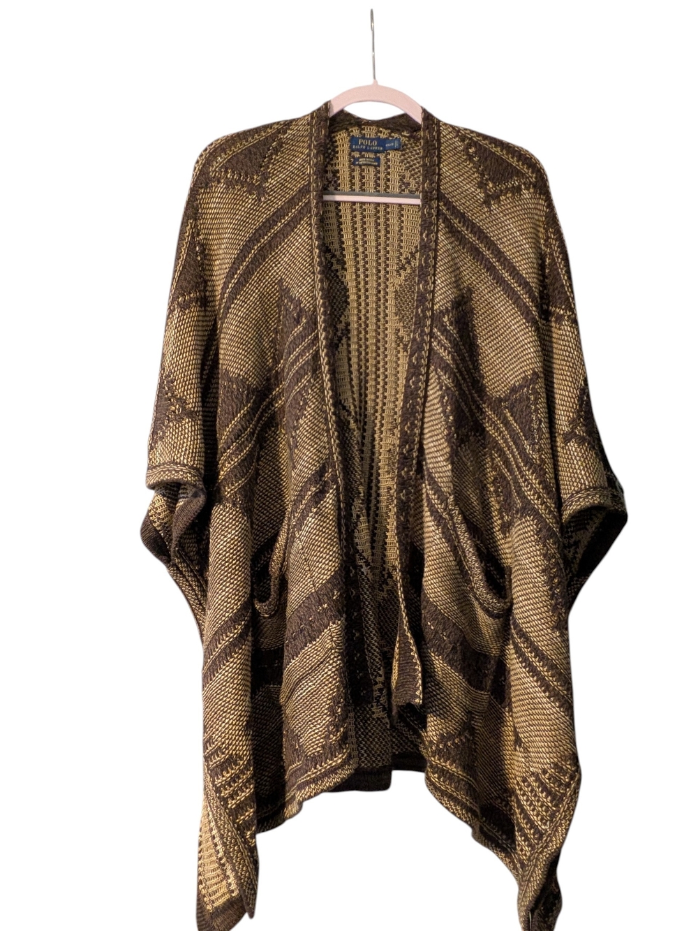 Polo by Ralph Lauren Brown & Tan Patterned Open-Front Knit Poncho